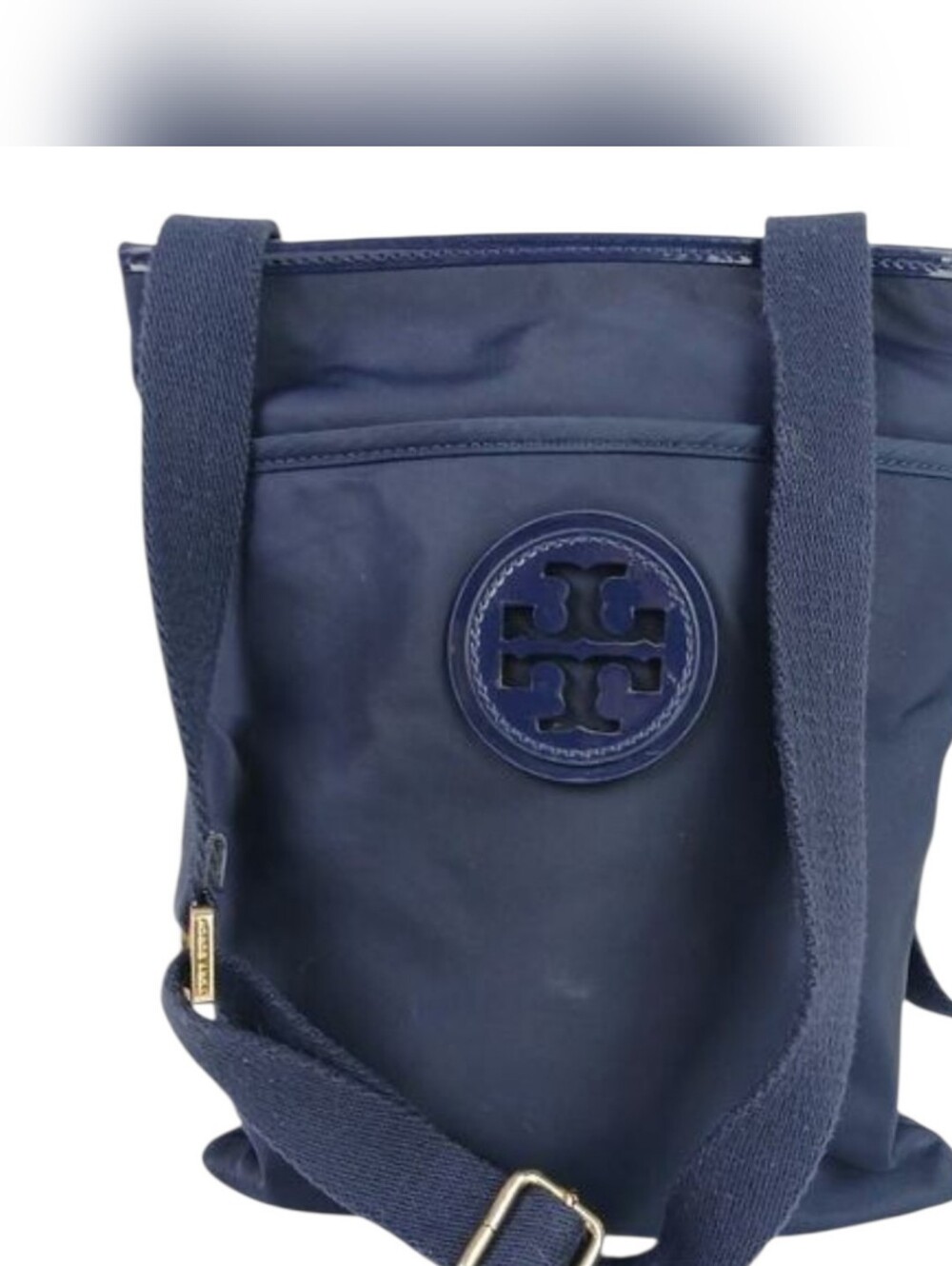 Tory Burch Ella Navy Logo Swingback Crossbody Bag EUC